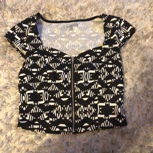 Black and white zip crop top